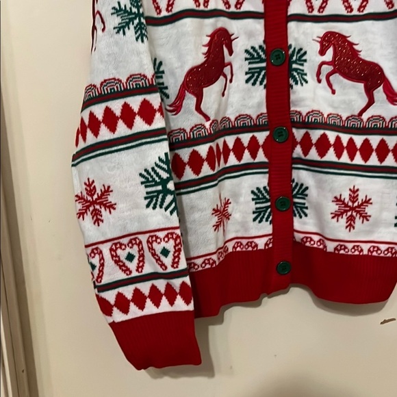 NWOT Festive Red and White Holiday Cardigan - Picture 3 of 7